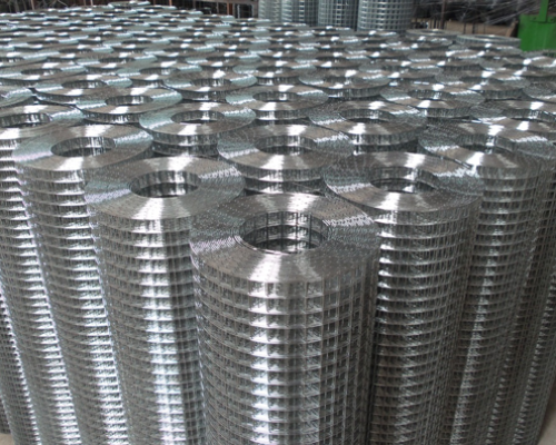 Rolls of welded wire mesh in a warehouse